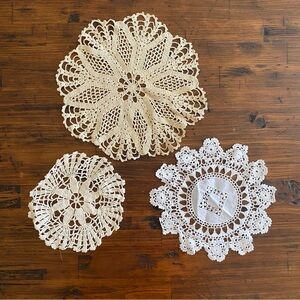 Vintage Lace Crochet Doily Cream Off White Beige Doilie Cottagecore set of 3
